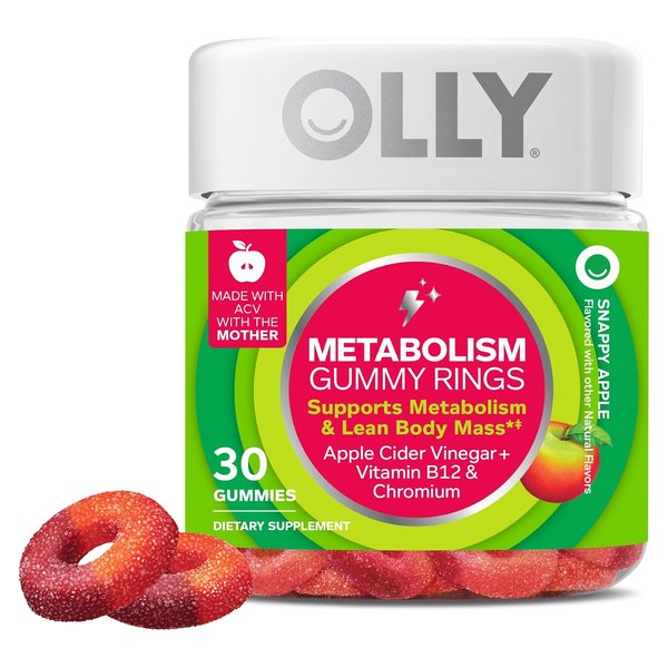 OLLY Metabolism Gummy Rings apple cider vinegar 30 count jar