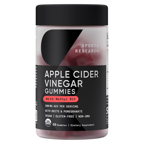 Sports Research Apple Cider Vinegar Gummies with Methyl B12 60 count bottle