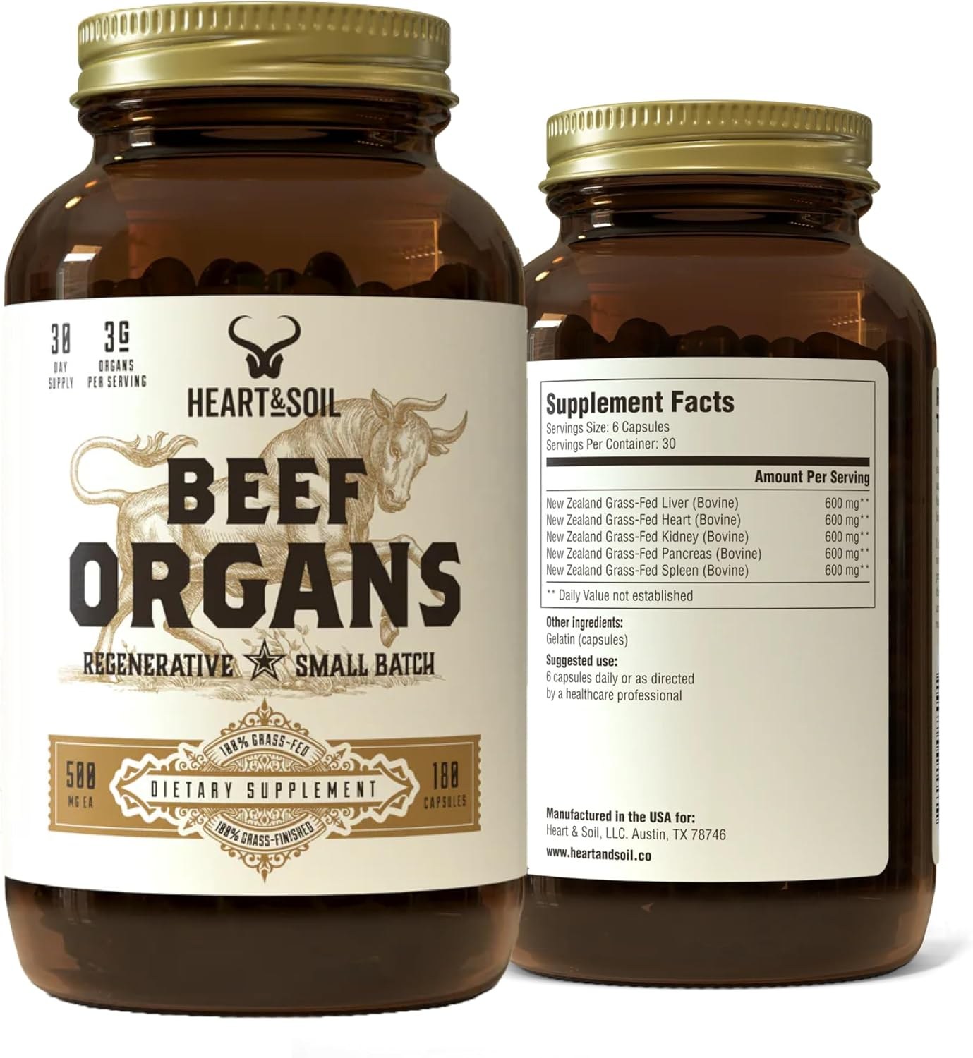 Heart & Soil Beef Organs glass bottle