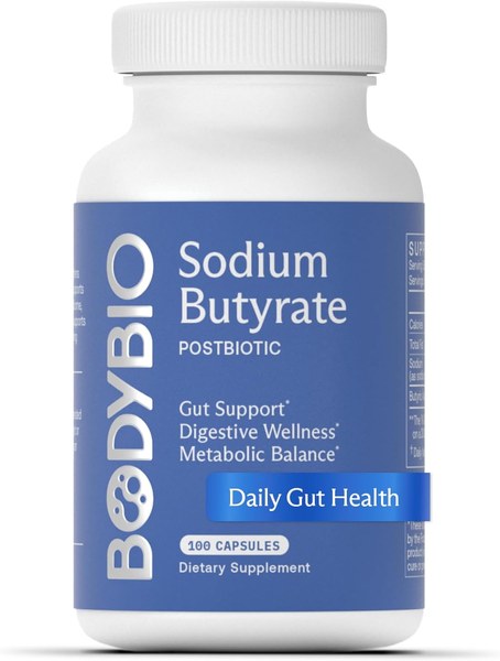 BodyBio Sodium Butyrate gut support capsules bottle