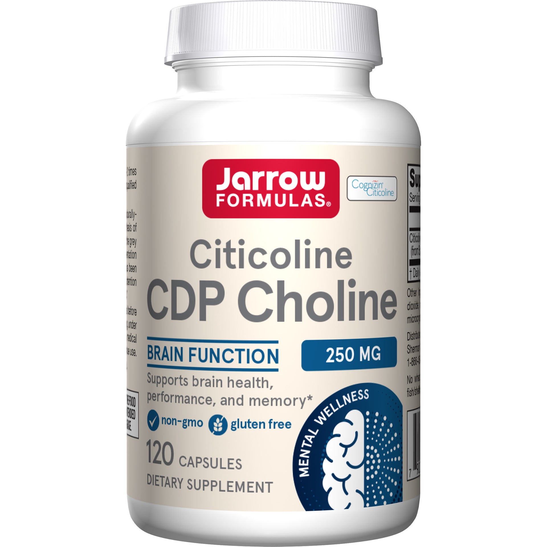 Jarrow Formulas Citicoline CDP Choline (Cognizin) 250 mg, 120 capsules