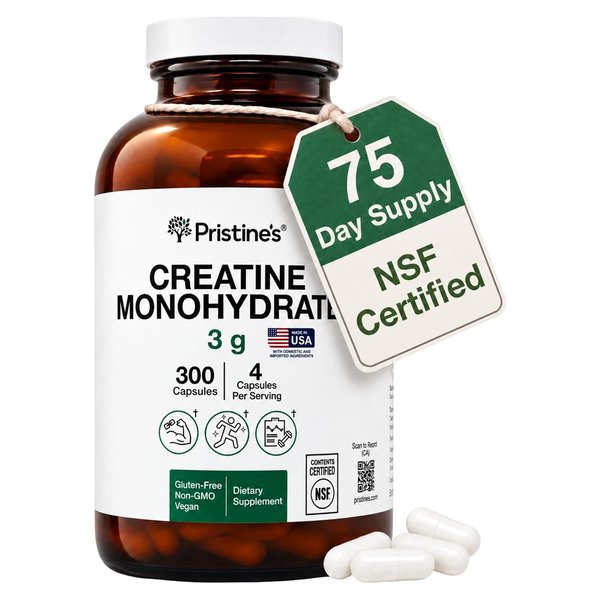 Pristine's Creatine Monohydrate 3 g 300 capsule bottle
