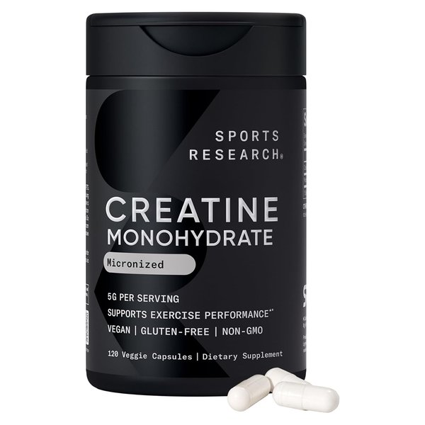 Sports Research Creatine Monohydrate 5 g 120 veggie capsule jar