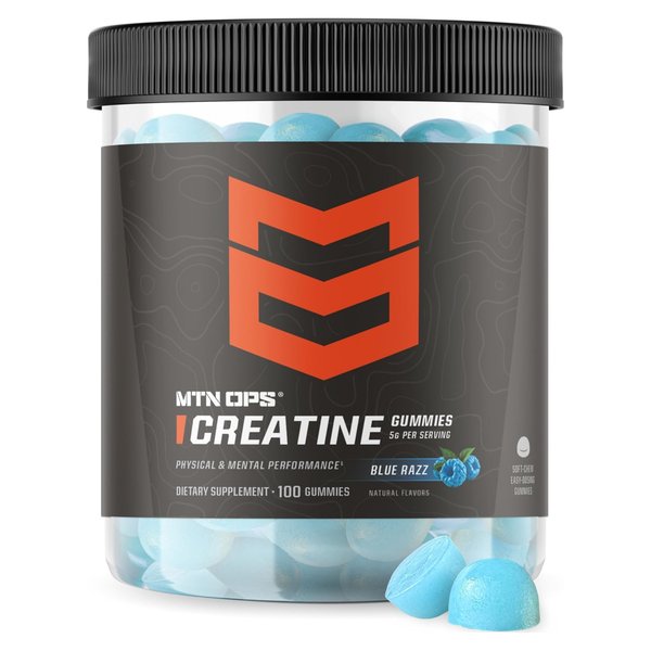 MTN OPS Creatine Gummies blue razz 100 count tub