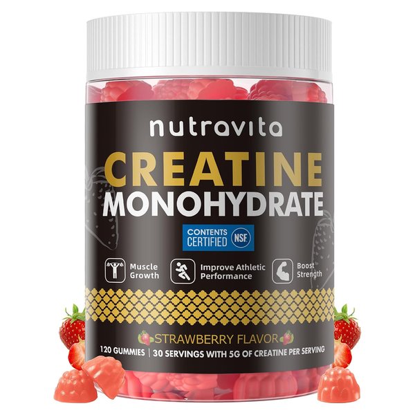 Nutravita Creatine Monohydrate Gummies strawberry 120 count tub
