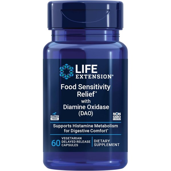 Life Extension Food Sensitivity Relief navy blue supplement bottle