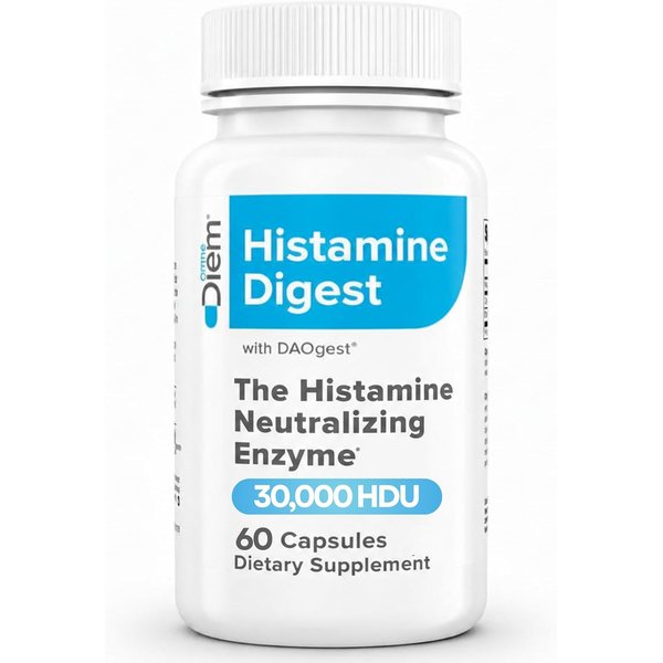 Omne Diem Histamine Digest white bottle with a blue label