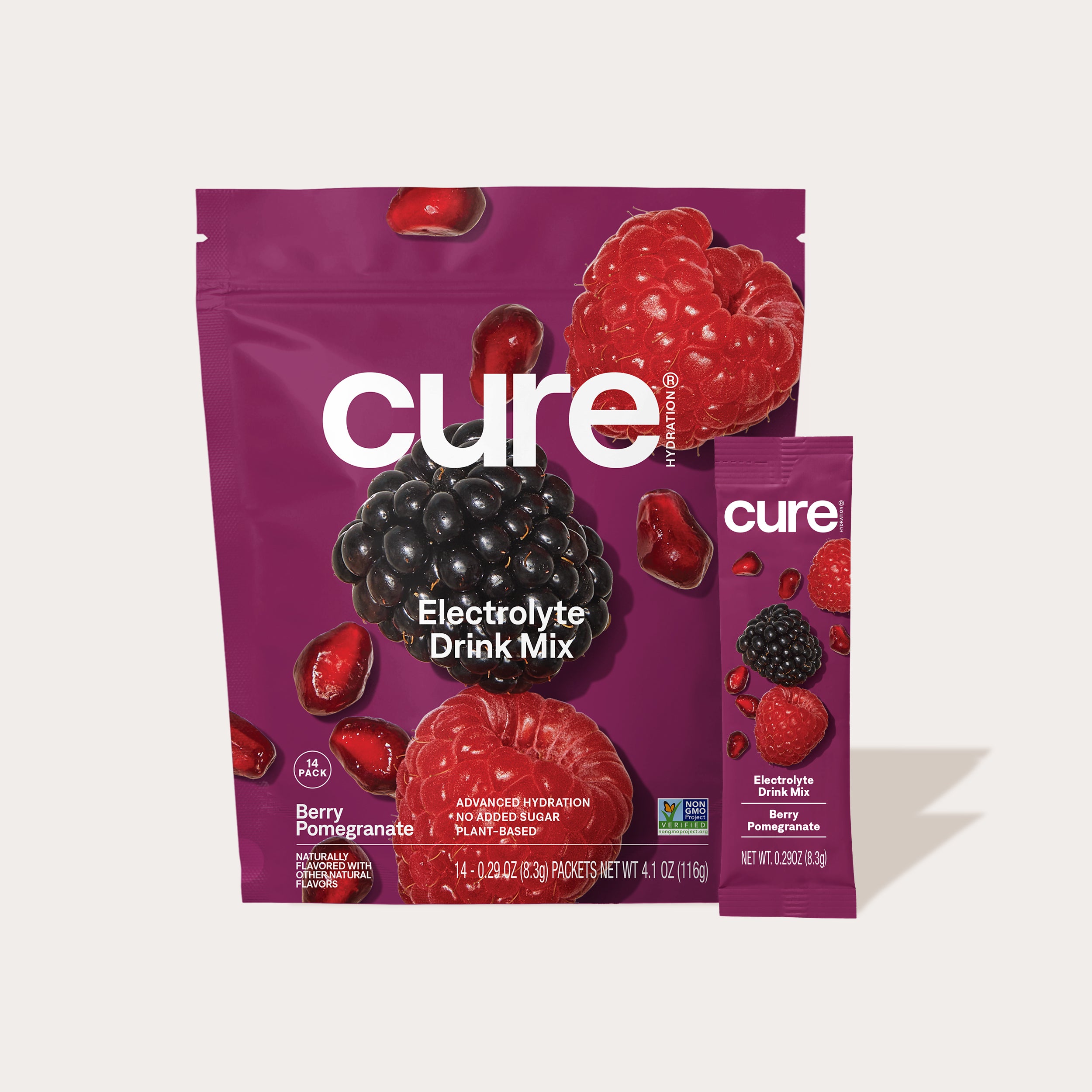 Cure Hydration Berry Pomegranate plant-based electrolyte mix pouch and packet