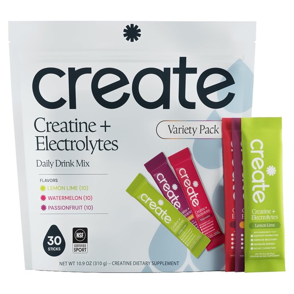 Create Creatine plus Electrolytes daily drink mix variety pack pouch with stick packs