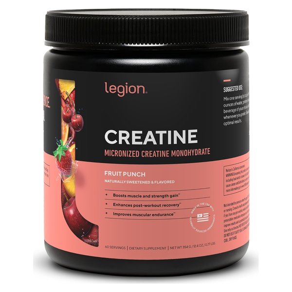 Legion Creatine Micronized Creatine Monohydrate Fruit Punch tub, 60 servings