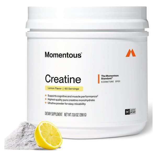 Momentous Creatine Lemon Flavor powder tub, 60 servings