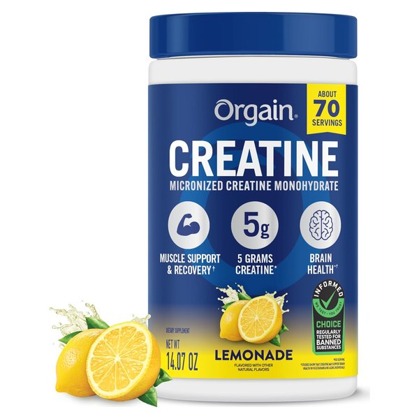 Orgain Creatine Micronized Creatine Monohydrate Lemonade tub, 70 servings