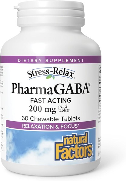 Natural Factors Stress-Relax PharmaGABA chewable tablets bottle