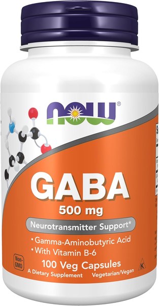 NOW Foods GABA 500 mg with vitamin B-6 capsules bottle