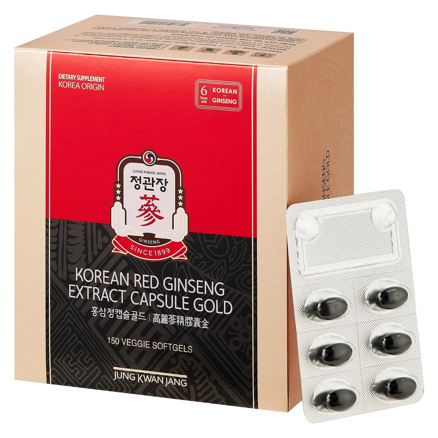 Korea Ginseng Corp JungKwanJang Korean Red Ginseng Capsule Gold bottle