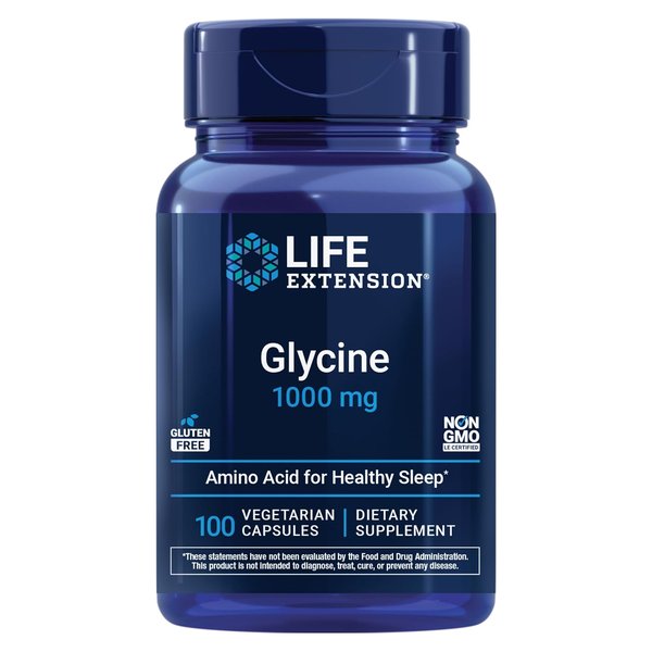 Life Extension Glycine 1000 mg 100 vegetarian capsule bottle