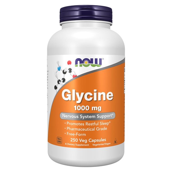 NOW Glycine 1000 mg 250 veg capsule bottle