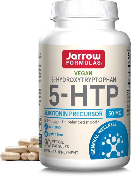 Jarrow Formulas vegan 5-HTP 100 mg veggie capsules bottle