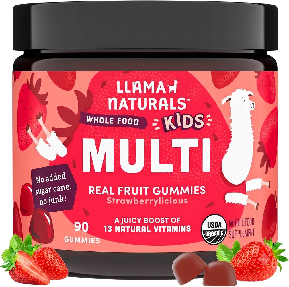 Llama Naturals Whole Food Kids Multi real fruit gummies jar