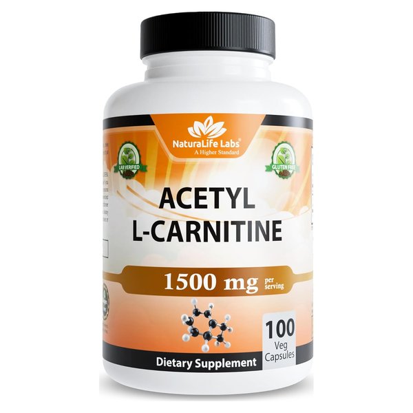 NaturaLife Labs Acetyl L-Carnitine 1500 mg 100 capsule bottle