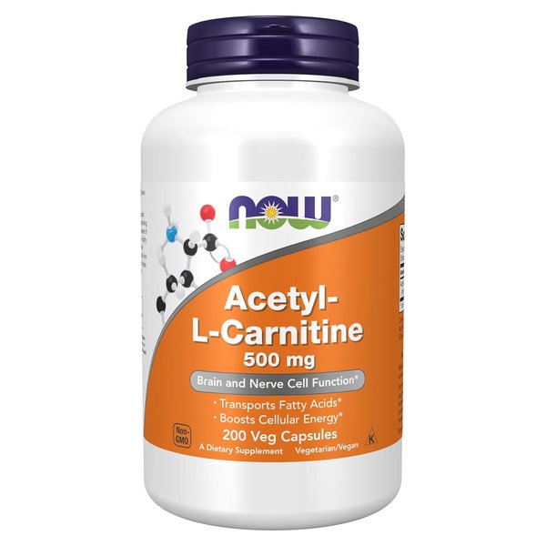 NOW Acetyl-L-Carnitine 500 mg 200 veg capsule bottle