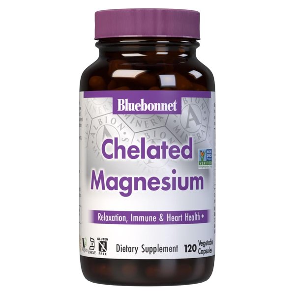 Bluebonnet Chelated Magnesium bottle, 120 vegetable capsules