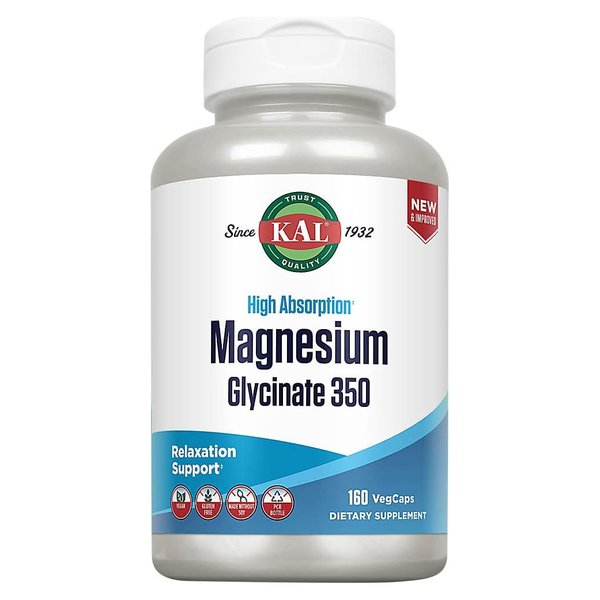KAL High Absorption Magnesium Glycinate 350 bottle, 160 VegCaps