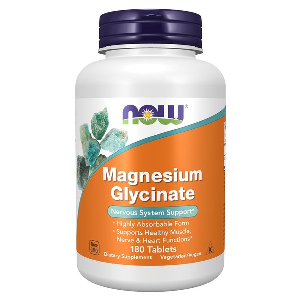 NOW Magnesium Glycinate tablets bottle, 180 tablets