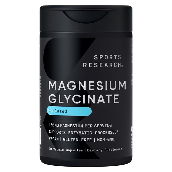 Sports Research Magnesium Glycinate chelated bottle, 90 veggie capsules
