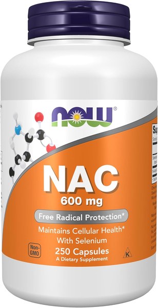 NOW Foods NAC 600 mg with selenium capsules bottle