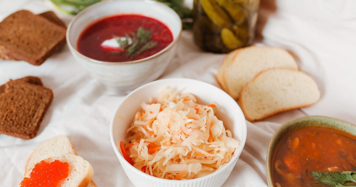 An assortment of fermented and fiber-rich foods for gut health