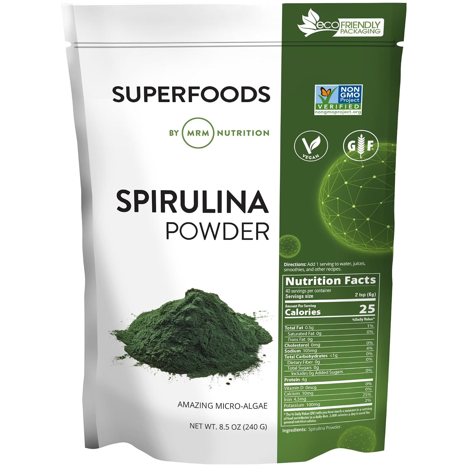 MRM Nutrition Raw Spirulina Powder bag