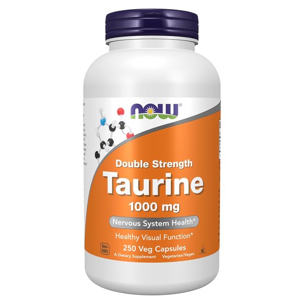 NOW Double Strength Taurine 1000 mg 250 veg capsule bottle