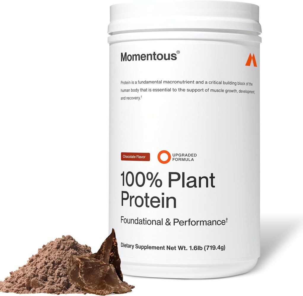 Momentous Vegan Protein pea and rice blend powder tub